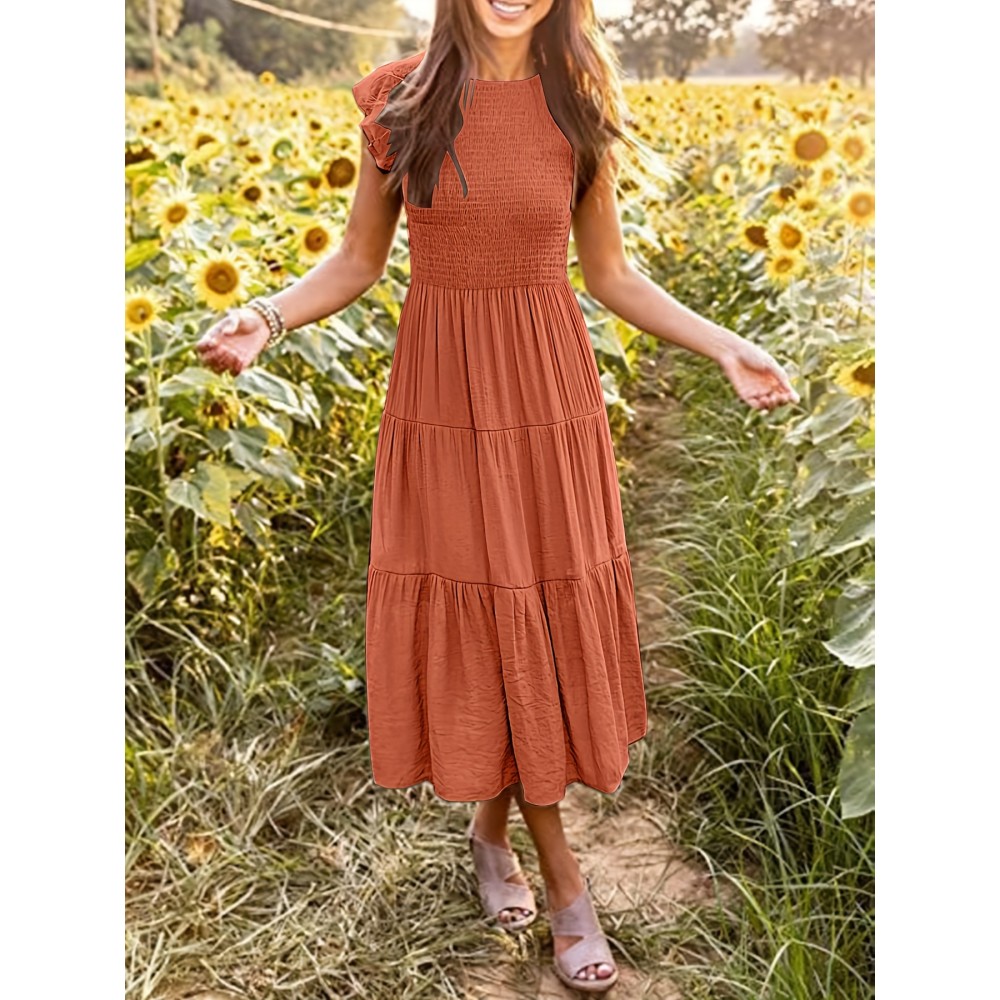 Solid Layered Dress, Casual Dress For Spring & Summer, Women's Clothing