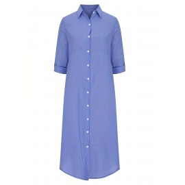 Solid Shirt Dress, Casual Dress For Spring & Summer, Women's Clothing