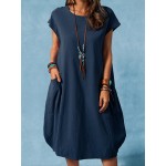 Loose Solid Dress, Solid Cap Sleeve Casual Dress For Spring & Summer, Women's Clothing