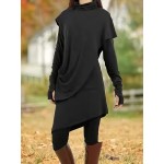 Stylish Mock Neck Dress, Casual Long Sleeve Irregular Hem Dress, Women's Clothing