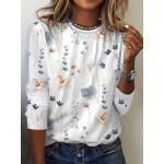 Floral Print Crew Neck T-Shirt, Casual Long Sleeve T-Shirt For Spring & Fall, Women's Clothing