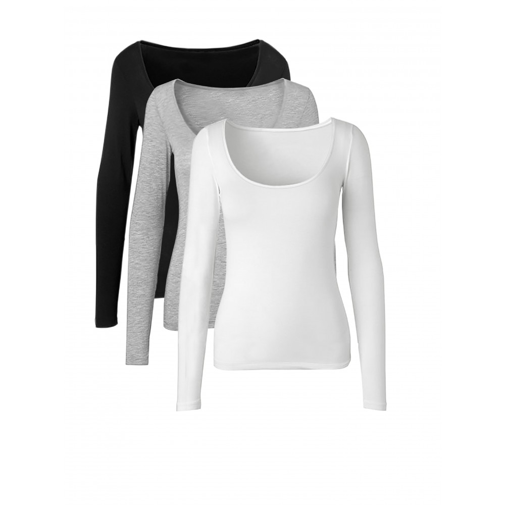 3 Packs Solid Crew Neck T-Shirts, Casual Long Sleeve Top For Spring & Fall, Women's Clothing