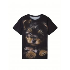 Cute Puppy Print T-Shirt, Casual Crew Neck Short Sleeve Top For Spring & Summer, Women's Clothing