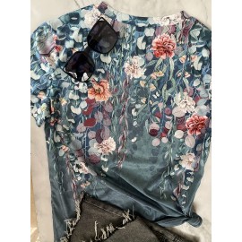 Vintage Floral Print T-Shirt, Short Sleeve Crew Neck Casual Top For Summer & Spring, Women's Clothing