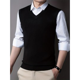 Casual Knitted Pullover, V-neck Sleeveless Thermal Jacket, Wool Vest, Men's Tank Top  For Autumn And Winter