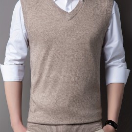 Casual Knitted Pullover, V-neck Sleeveless Thermal Jacket, Wool Vest, Men's Tank Top  For Autumn And Winter