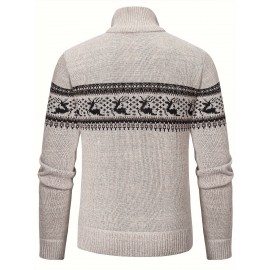 Men's Warm Knitted Half Zipper Stand Collar Pullover For Men Retro Sweater For Winter Fall Long Sleeve Tops