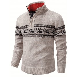 Men's Warm Knitted Half Zipper Stand Collar Pullover For Men Retro Sweater For Winter Fall Long Sleeve Tops