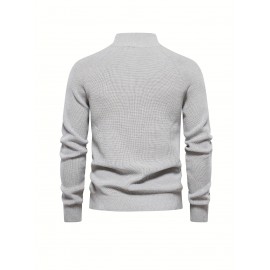 Cotton Stand Collar Knitted Sweater, Men's Casual Warm Solid Pullover Sweater For Fall Winter