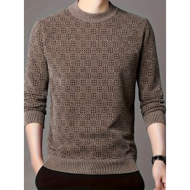 Men's Stylish Loose Geometric Pattern Sweater, Casual Breathable Long Sleeve Crew Neck Top For City Walk Street Hanging Outdoor Activities