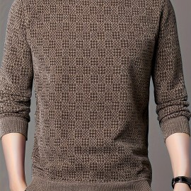 Men's Stylish Loose Geometric Pattern Sweater, Casual Breathable Long Sleeve Crew Neck Top For City Walk Street Hanging Outdoor Activities