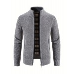 Men's Full Zip Up Casual Cardigan, Patchwork Thermal Regular Fit Knit Sweater