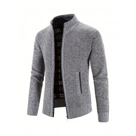 Men's Full Zip Up Casual Cardigan, Patchwork Thermal Regular Fit Knit Sweater