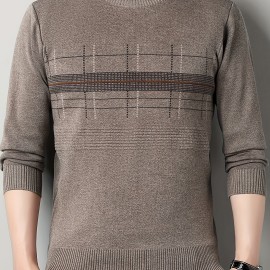 Men's Stylish Loose Solid Knitted Sweater, Casual Slightly Stretch Breathable Long Sleeve Turtle Neck Top For Business Activities