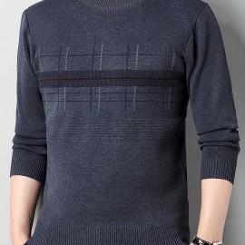 Men's Stylish Loose Solid Knitted Sweater, Casual Slightly Stretch Breathable Long Sleeve Turtle Neck Top For Business Activities