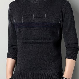 Men's Stylish Loose Solid Knitted Sweater, Casual Slightly Stretch Breathable Long Sleeve Turtle Neck Top For Business Activities