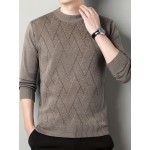 All Match Knitted Solid Sweater, Men's Casual Warm Mid Stretch Crew Neck Pullover Sweater For Men Fall Winter