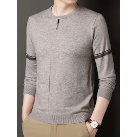 Men's Solid Knit Sweater, Casual Elegant Pullover For Spring Fall Winter, Men's Clothing