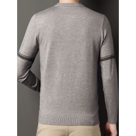 Men's Solid Knit Sweater, Casual Elegant Pullover For Spring Fall Winter, Men's Clothing