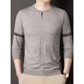 Men's Solid Knit Sweater, Casual Elegant Pullover For Spring Fall Winter, Men's Clothing