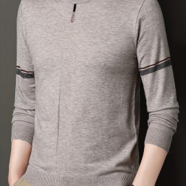 Men's Solid Knit Sweater, Casual Elegant Pullover For Spring Fall Winter, Men's Clothing