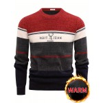 Men's Stylish Knitted Pullover, Casual Slightly Stretch Breathable Long Sleeve Crew Neck Top For City Walk Street Hanging Outdoor Activities