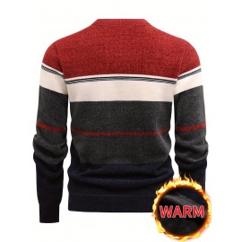 Men's Stylish Knitted Pullover, Casual Slightly Stretch Breathable Long Sleeve Crew Neck Top For City Walk Street Hanging Outdoor Activities