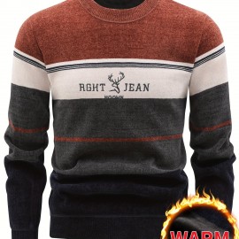 Men's Stylish Knitted Pullover, Casual Slightly Stretch Breathable Long Sleeve Crew Neck Top For City Walk Street Hanging Outdoor Activities