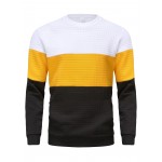 All Match Loose Fit Knitted Waffle Pattern Sweater, Men's Color Block Casual Warm Slightly Stretch Crew Neck Pullover Sweater For Men Fall Winter