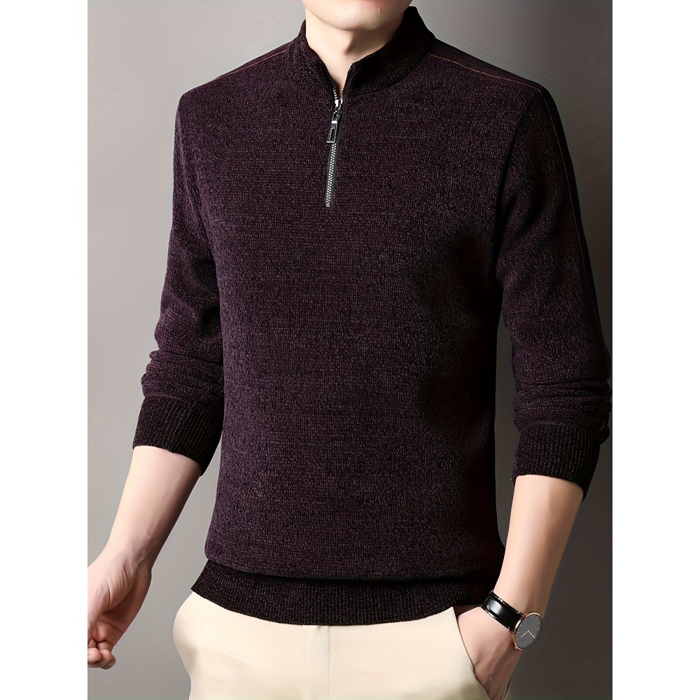 Men's Casual Warm Mid Stretch Crew Neck Pullover Sweater For Fall Winter