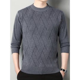 Men's Stylish Geometric Pattern Knitted Pullover, Casual Breathable Long Sleeve Crew Neck Top For City Walk Street Hanging Outdoor Activities