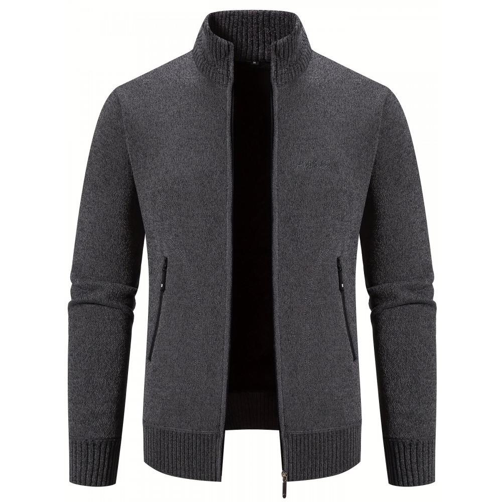 Elegant Slightly Stretch Cardigan, Men's Casual Vintage Style Cardigan Sweater Coat For Fall Winter