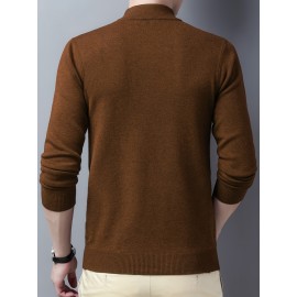 Men's Trendy Solid Knitted Pullover, Casual Mid Stretch Breathable Turtle Neck Base Layer For Outdoor Fall Winter