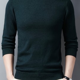 Men's Trendy Solid Knitted Pullover, Casual Mid Stretch Breathable Turtle Neck Base Layer For Outdoor Fall Winter