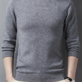 Men's Trendy Solid Knitted Pullover, Casual Mid Stretch Breathable Turtle Neck Base Layer For Outdoor Fall Winter