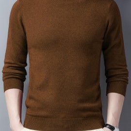 Men's Trendy Solid Knitted Pullover, Casual Mid Stretch Breathable Turtle Neck Base Layer For Outdoor Fall Winter