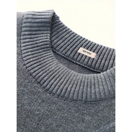 Men's Stylish Loose Solid Knitted Sweater, Casual Slightly Stretch Breathable Long Sleeve Turtle Neck Top For City Walk Street Hanging Outdoor Activities