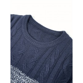 All Match Knitted Cable Sweater, Men's Casual Warm Slightly Stretch Crew Neck Pullover Sweater For Men Fall Winter