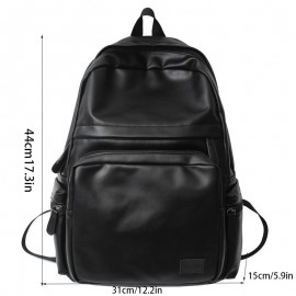 1pc Trendy Cool Solid Color Backpack, Men's PU Leather Large Capacity Preppy Style Casual Backpack, Couple Simple College Student Backpack, Multifunctional Travel Backpack