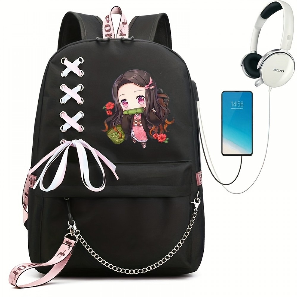 1pc Backpack Women Men Laptop Bag With USB Charging Port, Notebook Bag Business Travel School Bag With Earphone Jack