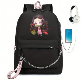 1pc Backpack Women Men Laptop Bag With USB Charging Port, Notebook Bag Business Travel School Bag With Earphone Jack