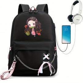 1pc Backpack Women Men Laptop Bag With USB Charging Port, Notebook Bag Business Travel School Bag With Earphone Jack