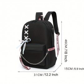 1pc Backpack Women Men Laptop Bag With USB Charging Port, Notebook Bag Business Travel School Bag With Earphone Jack