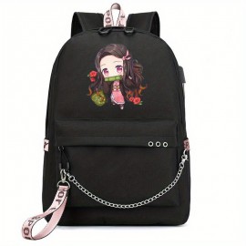 1pc Backpack Women Men Laptop Bag With USB Charging Port, Notebook Bag Business Travel School Bag With Earphone Jack