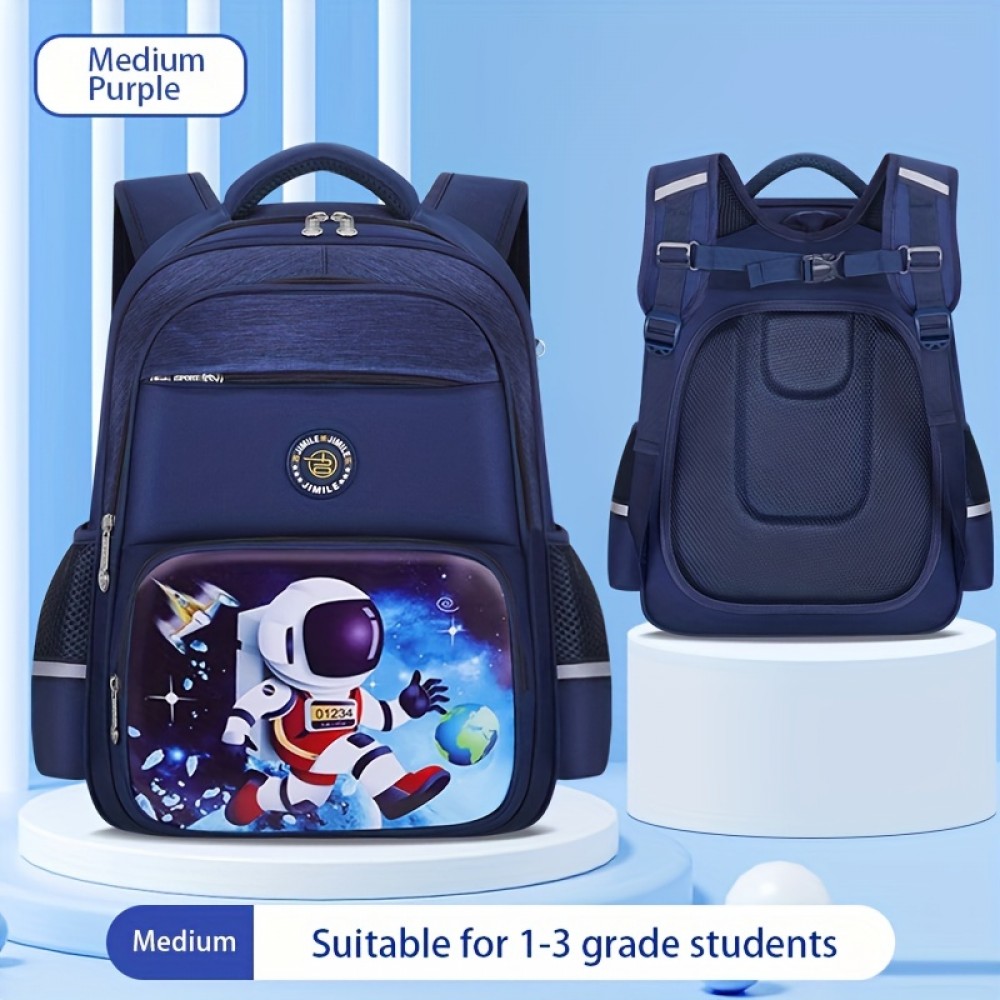 1pcs Cute Astronaut Mermaid Pattern SchoolBag, Fashion Cartoon Primary School Students Bag, Large Capacity Boys Girls Lightweight Backpack, Kindergarten School Bag