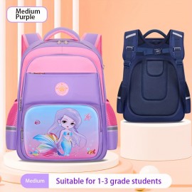 1pcs Cute Astronaut Mermaid Pattern SchoolBag, Fashion Cartoon Primary School Students Bag, Large Capacity Boys Girls Lightweight Backpack, Kindergarten School Bag