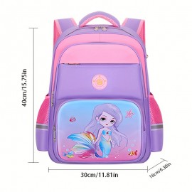 1pcs Cute Astronaut Mermaid Pattern SchoolBag, Fashion Cartoon Primary School Students Bag, Large Capacity Boys Girls Lightweight Backpack, Kindergarten School Bag