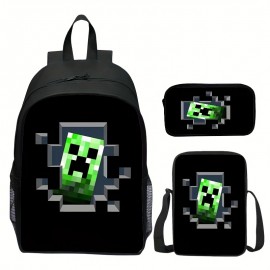 3pcs New Printed Student Backpack Set, Boy Casual Lightweight Backpack, Student Large Capacity School Bag Messenger Bag Pen Bag