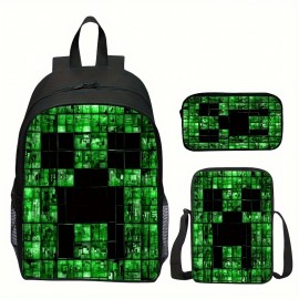 3pcs New Printed Student Backpack Set, Boy Casual Lightweight Backpack, Student Large Capacity School Bag Messenger Bag Pen Bag