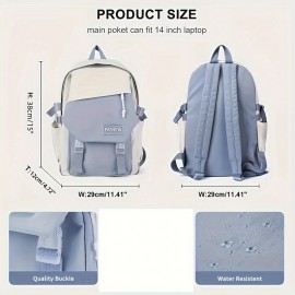 Color Contrast Large Capacity Backpack, Preppy Waterproof Lightweight School Backpack, Travel Commuter Bag